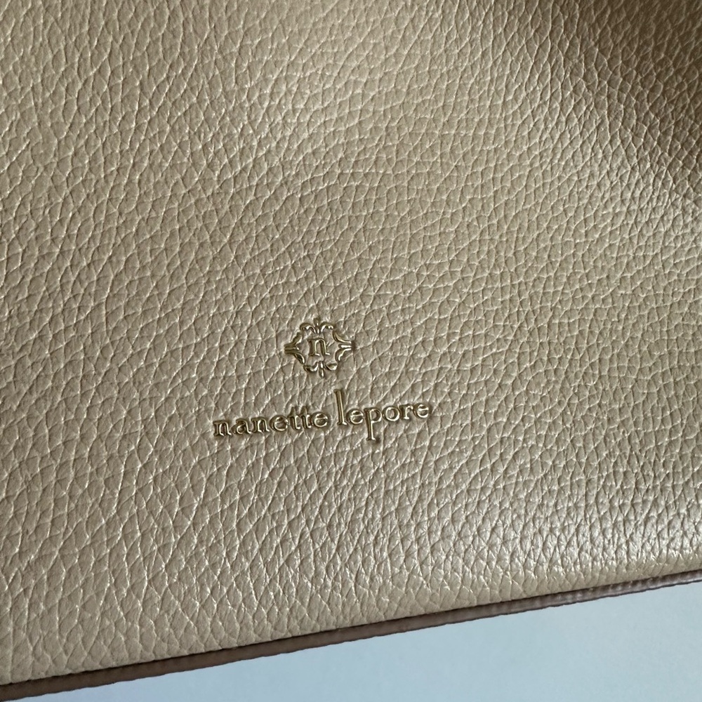 Nanette Lepore Tan Sybil Braided Handle Shoulder Bag Multiple Pockets EUC - Picture 5 of 12